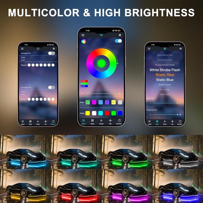 Ligrel Underglow LED Lights for Cars - 6PCS RGB Neon Light Kit with 360 LEDs, Bluetooth APP Control, 8 Colors/Music Sync, Waterproof PVC Strips for Cars, Trucks, SUVs - Image 3